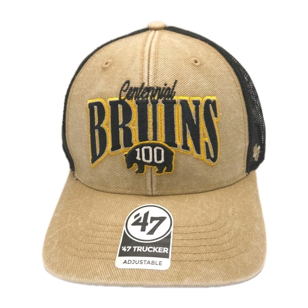Boston Bruins Hat 47 Centennial Logo Settler Snapback Trucker Cap 100th Khaki